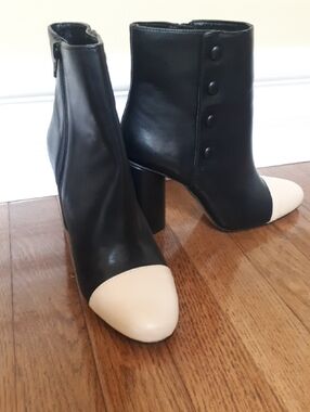 Zara Black and Cream Block Heel Ankle Boots
